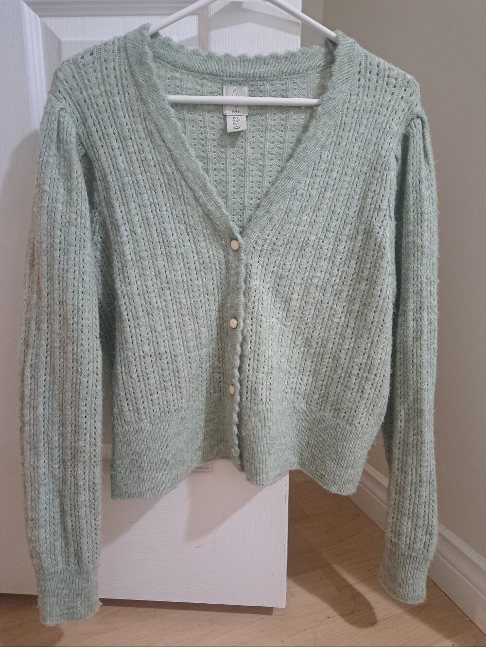 Joie Mint Green Open-Knit V-Neck Button Cardigan
